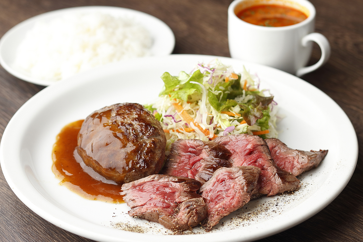 ﾜｰｸｽﾊﾝﾊﾞｰｸﾞ120ｇ&牛赤身肉ｽﾃｰｷ100g